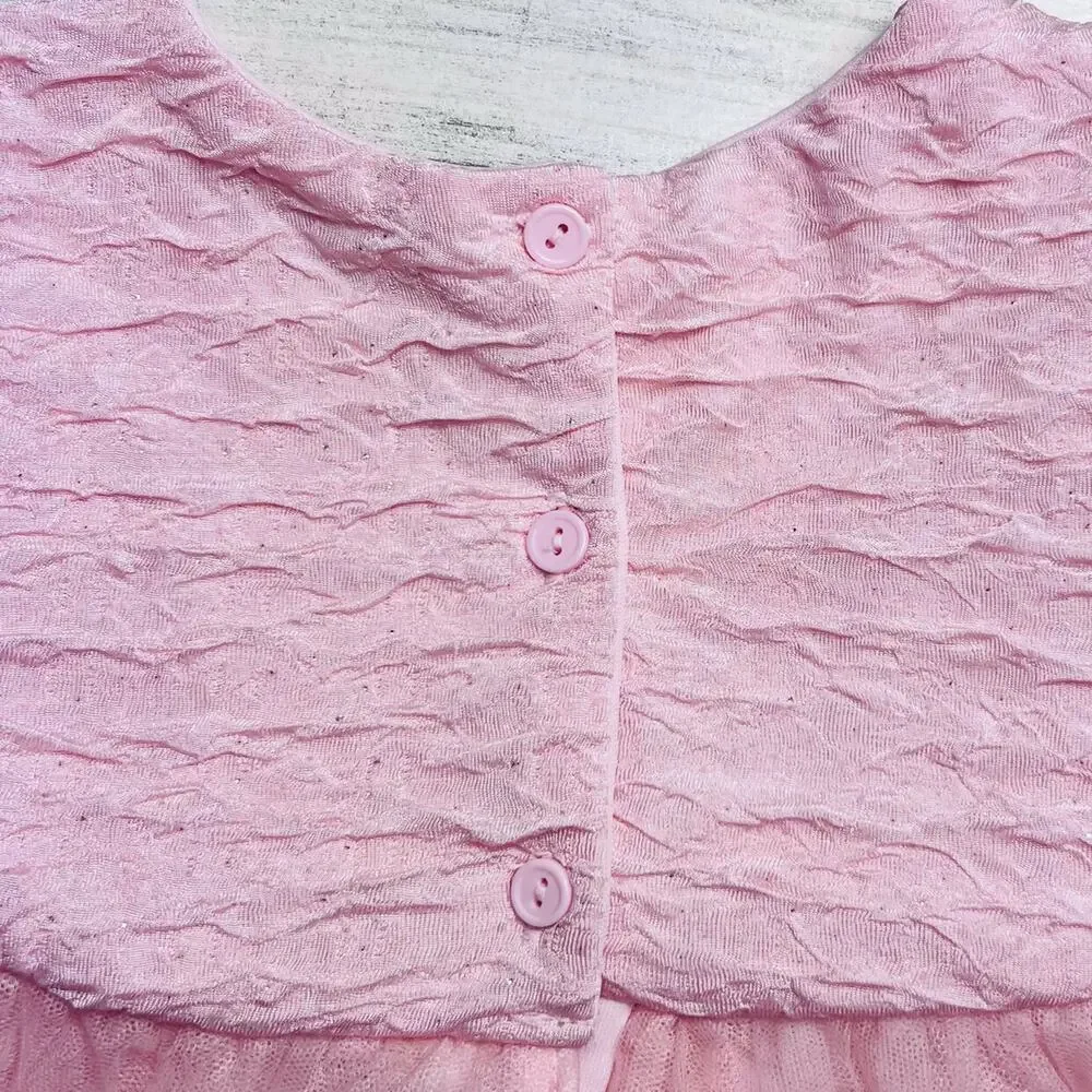 🌵3/$20 Nannette Baby Dress Girls 12 Months Pink Embroidered Tulle Party Shimmer